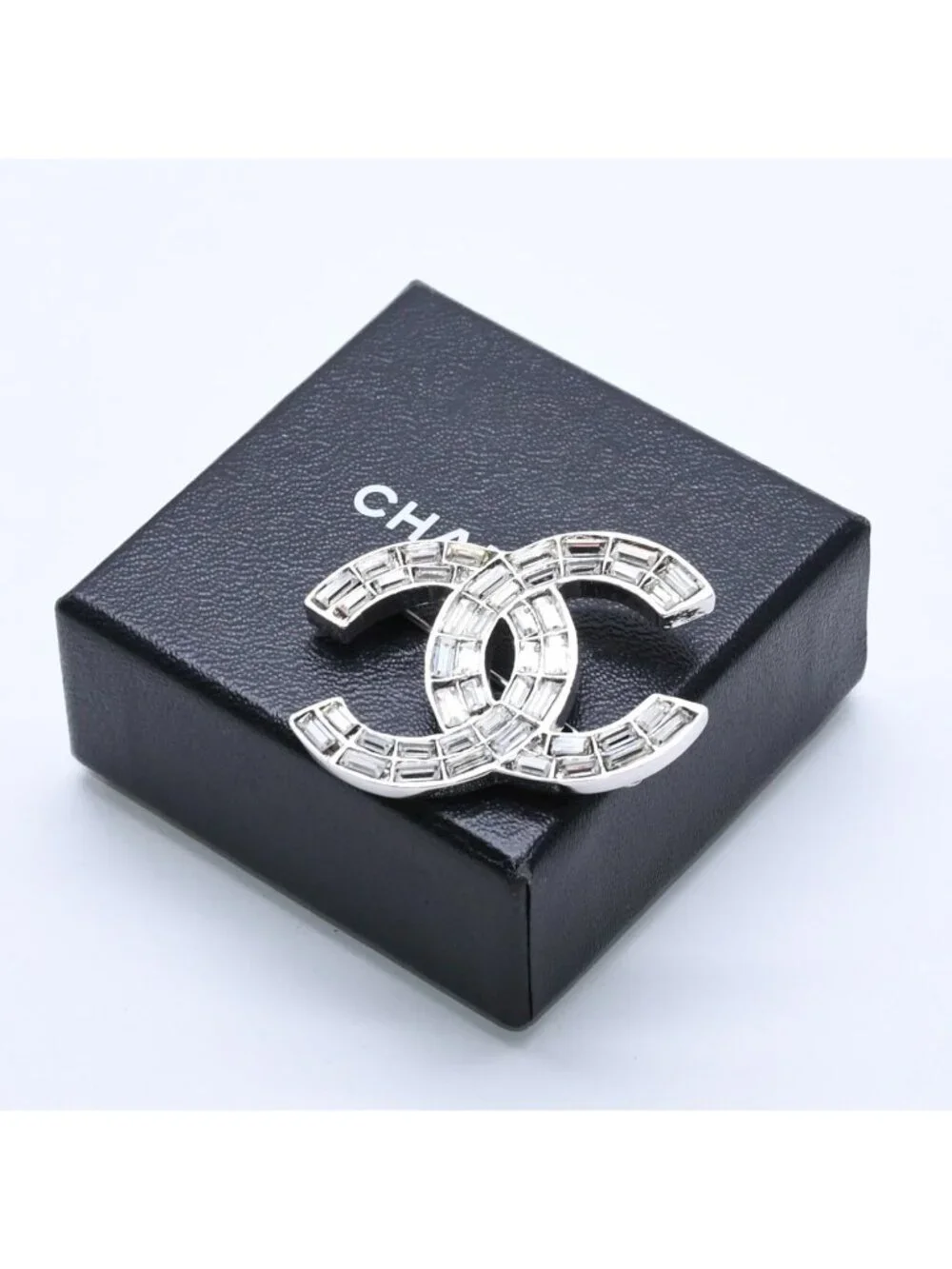 Chanel CC Logo Brooch 01 Metal Rhinestone Silver Clear